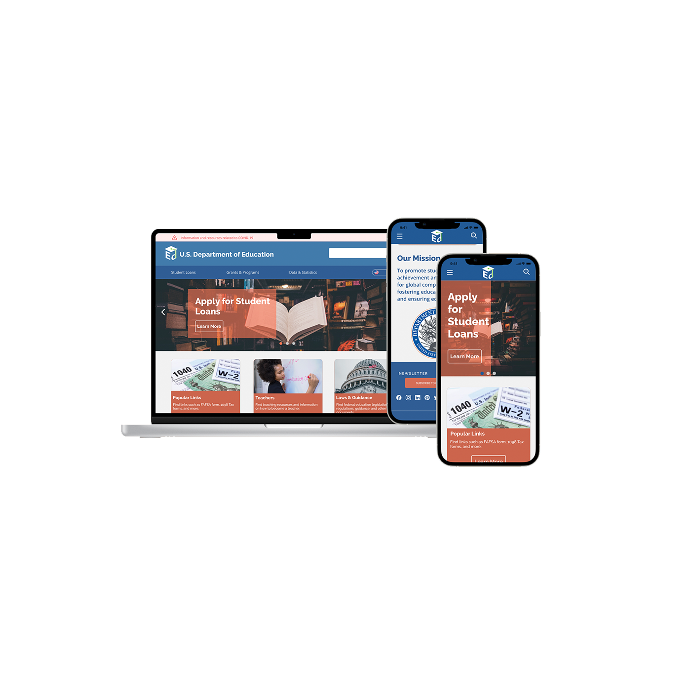 Department of Education redesign — desktop and mobile mockups